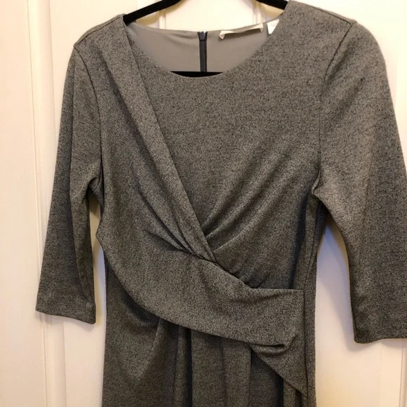 BOSS Hugo Boss Wrap Front knot Sheath Dress Wool Blend S grey cropped sleeve - Picture 2 of 12